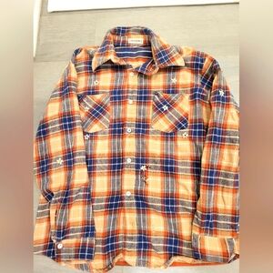 Shanana Mil, Large, Orange Blue and Tan Flannel